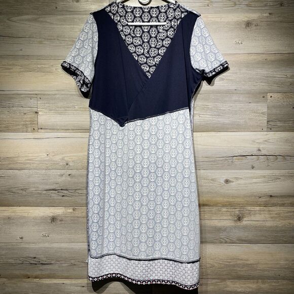 Talbots Faux Wrap Dress Womens Plus 1X Geometric Print Knee Length Stretch Knit - Picture 4 of 8